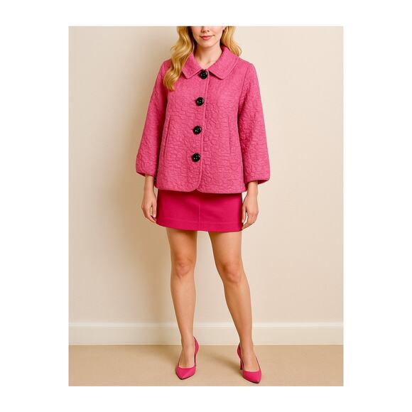 Y2k Abbie Mags Retro Swing Pea Coat Crinkle Big Button Coquette Barbie MED - Picture 9 of 9